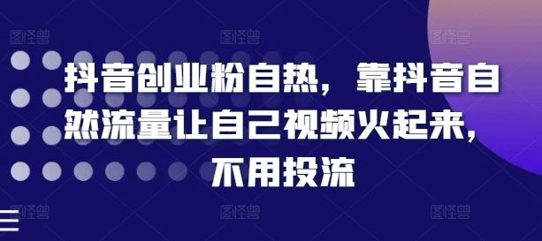抖音创业粉自热，靠抖音自然流量让自己视频火起来，不用投流-轻创淘金网