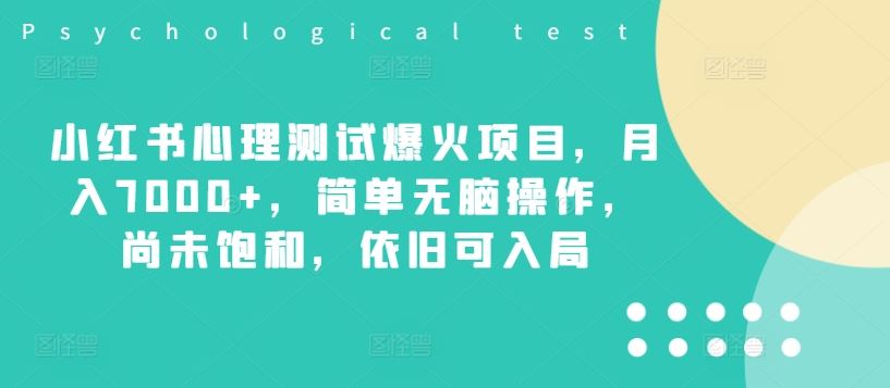 小红书心理测试爆火项目，月入7000+，简单无脑操作，尚未饱和，依旧可入局-轻创淘金网